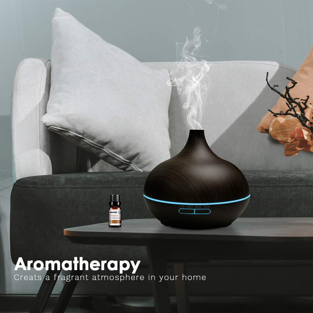 550ML Remote Control Essential Oil Diffuser - Aromatherapy Ultrasonic Cool Mist Humidifier with Auto Shut-Off & Timer for Home, Office, Yoga Studio - Dark Wood Finish for Relaxation & Better Sleep