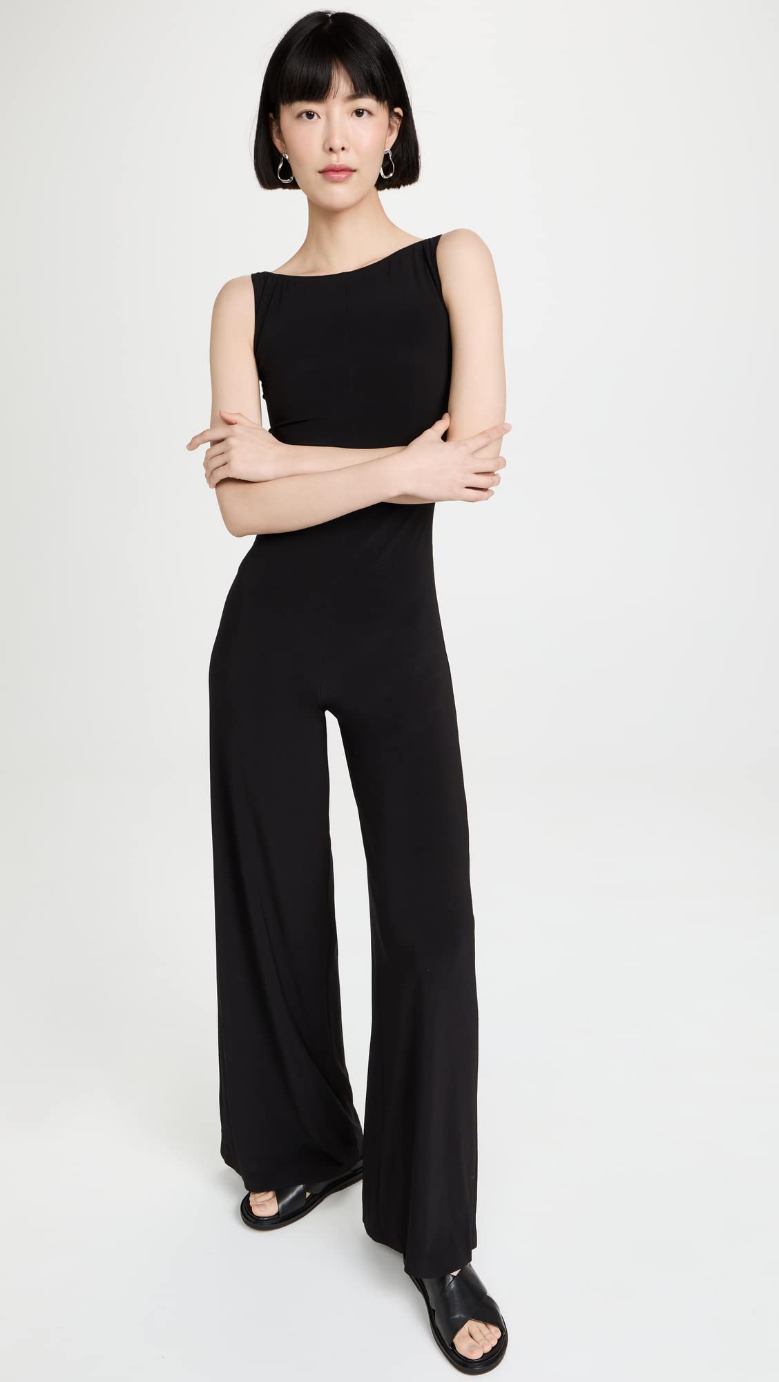 Norma Kamali Women's Sleeveless X Straight Leg Jumpsuit - Stylish One-Piece Romper for Casual Wear, Office Outfits & Summer Fashion