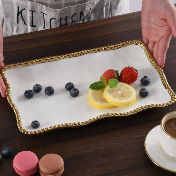 Pampa Bay Golden Salerno Elegant Serving Platter - Perfect for Dinner Parties, Holiday Entertaining & Wedding Receptions