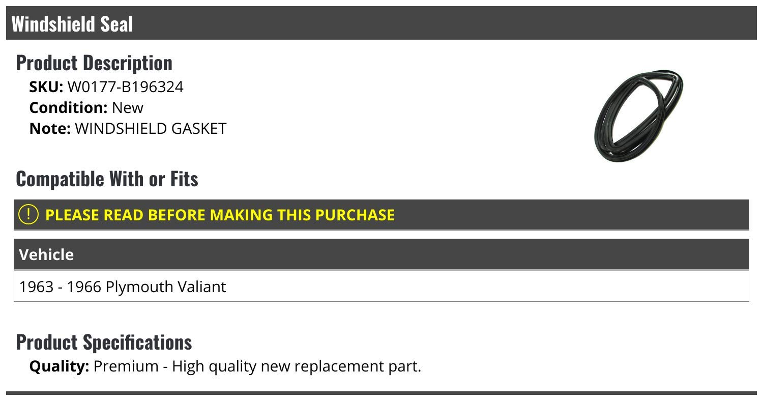1963-1966 Plymouth Valiant Windshield Seal Replacement - Durable Weatherstrip for Classic Car Restoration & Leak Protection (Perfect for Show Cars & Daily Drivers)