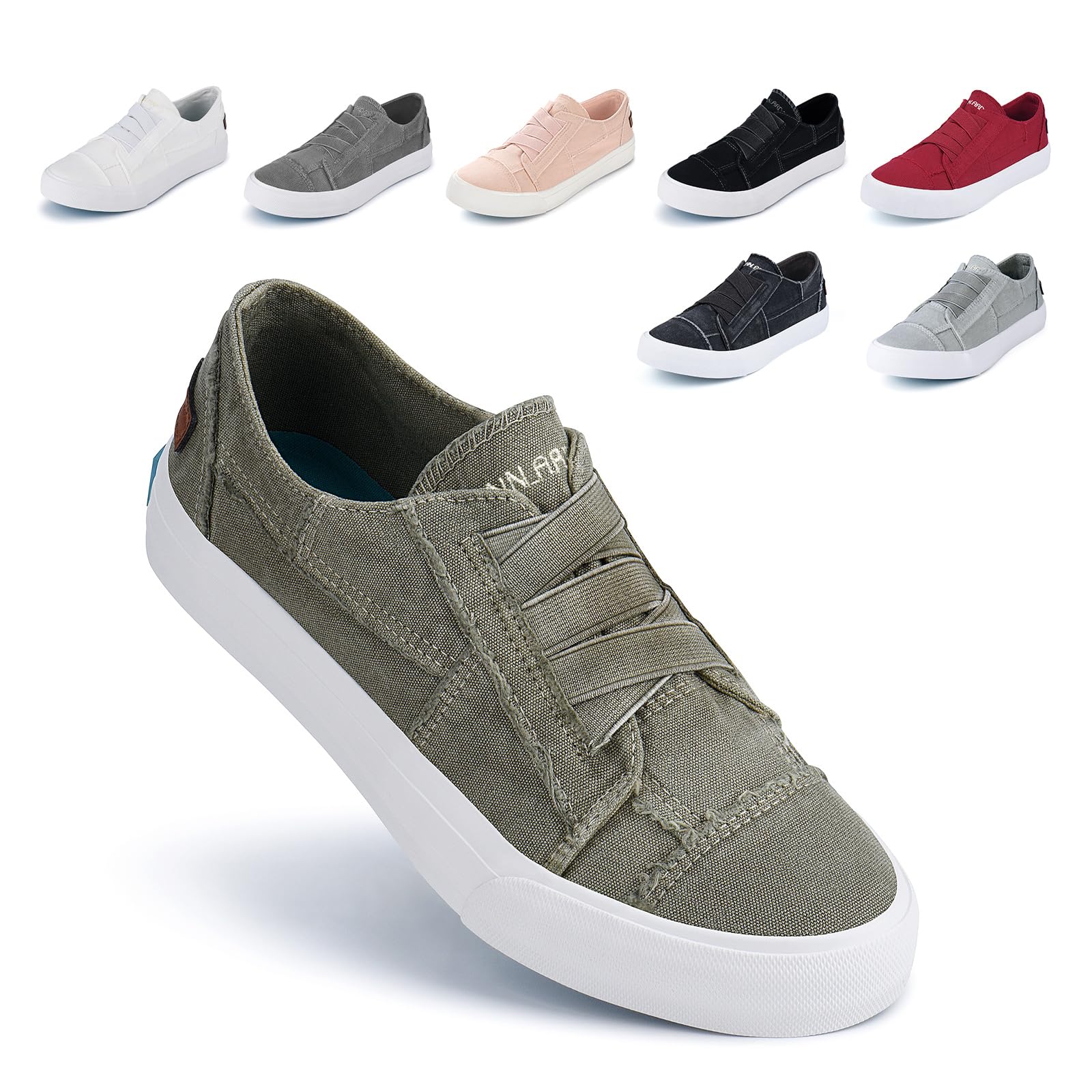 JENN ARDOR Women's Slip-On Sneakers - No Lace Elastic Low Top Canvas Shoes | Trendy & Comfortable Casual Walking Flats | Perfect for Work, Travel & Everyday Wear