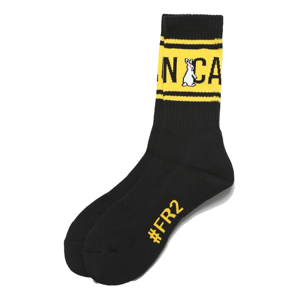 FR2 Caution Socks Black - Trendy Streetwear Socks for Men & Women - Perfect for Casual Wear, Sneaker Styling, and Urban Fashion