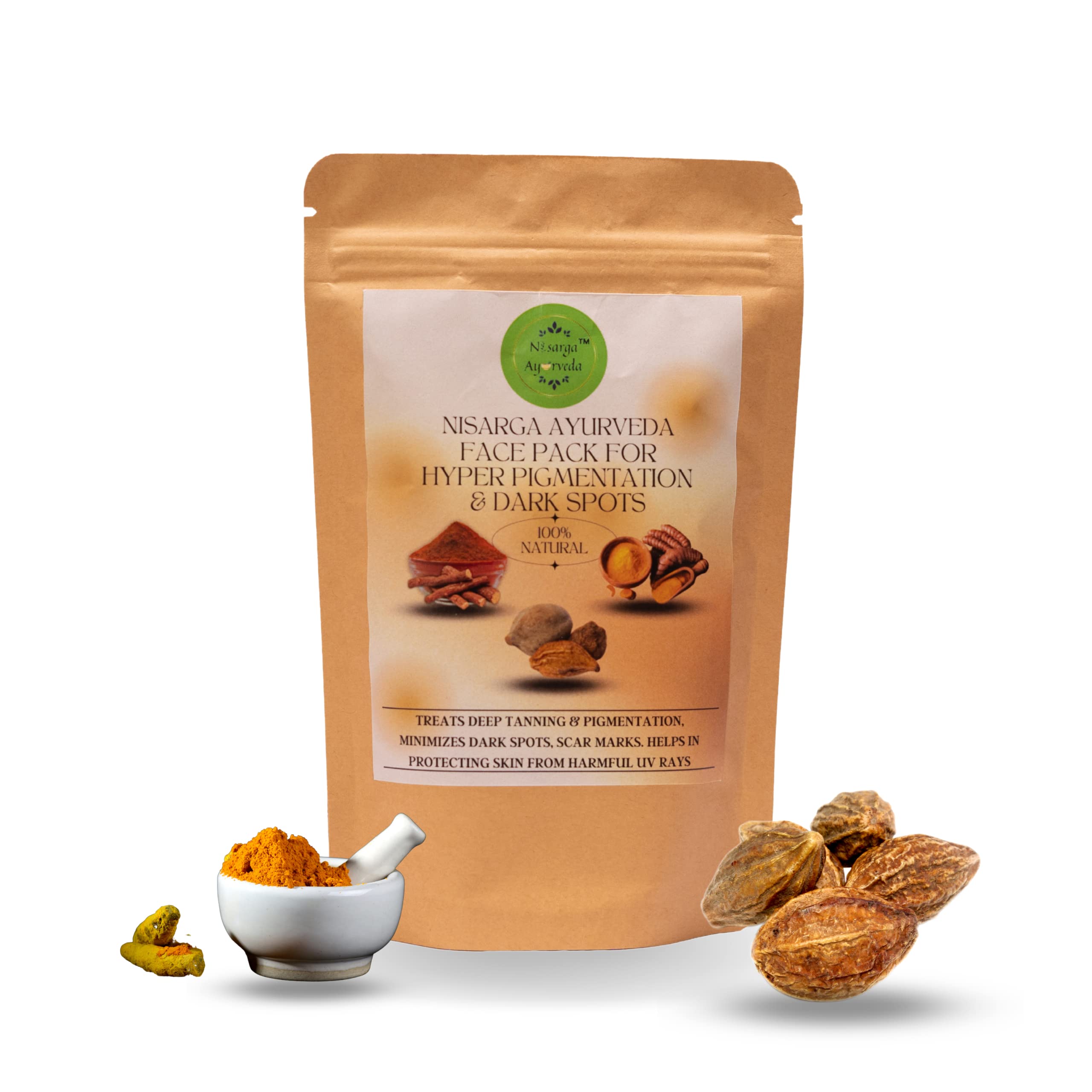 Nisarga Ayurveda Pigmentation Face Pack - Natural Treatment for Tanning, Melasma & Dark Spots, Reduces Scar Marks, UV Protection for Radiant Skin - Pack of 2 (100g Each) | Perfect for Daily Skincare & Sun Damage Repair