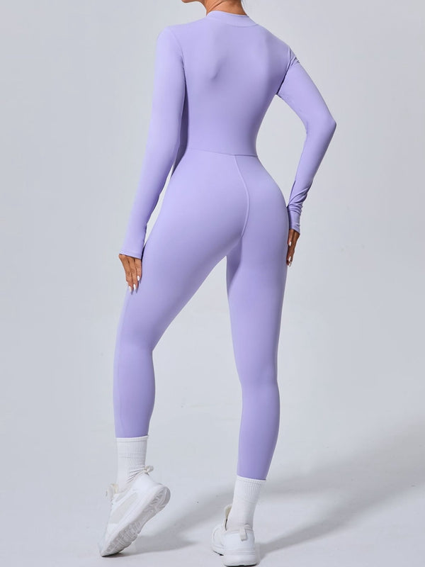 ZASUWA Women's Zipper Thumbhole High-Waist Jumpsuit - Slimming Bodysuit for Workout, Yoga & Casual Wear