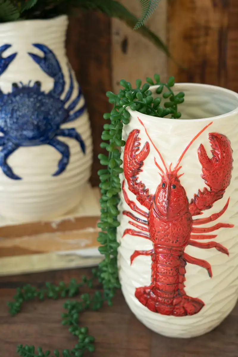 Handmade Ceramic Lobster Vase - Unique Home Decor & Gift for Beach House, Coastal Living Room, or Seafood Restaurant Decoration