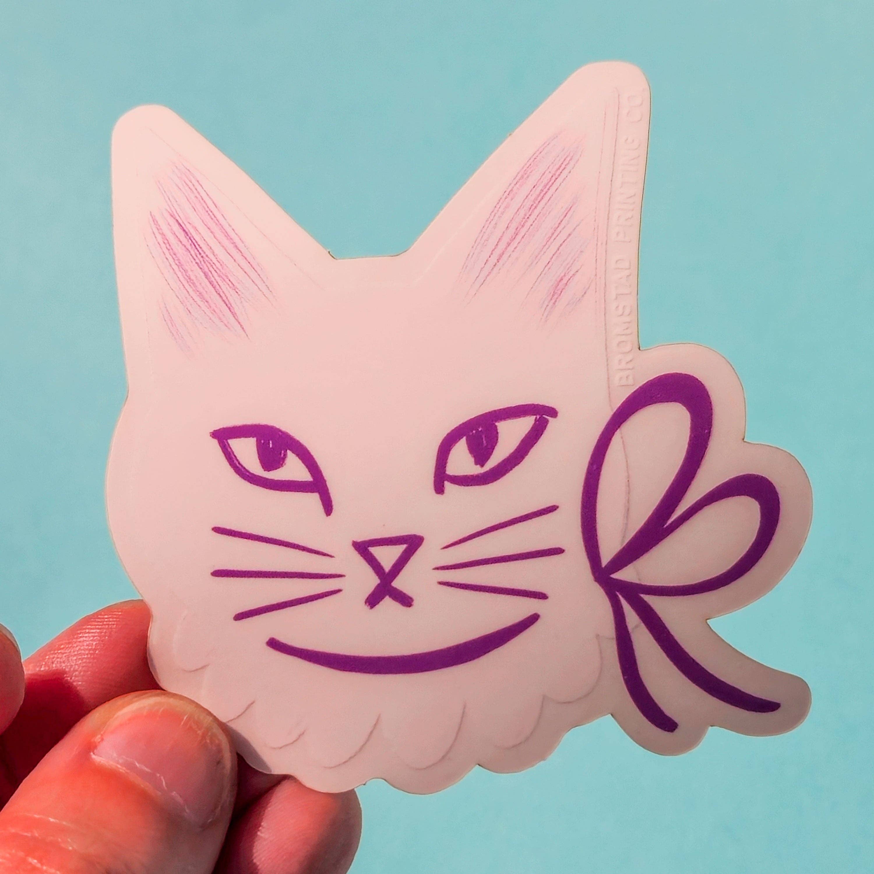 Ribbon Cat Clear Sticker - Adorable Cat Design for Scrapbooking, DIY Crafts, and Home Decor - Perfect for Laptops, Water Bottles, and Gift Wrapping