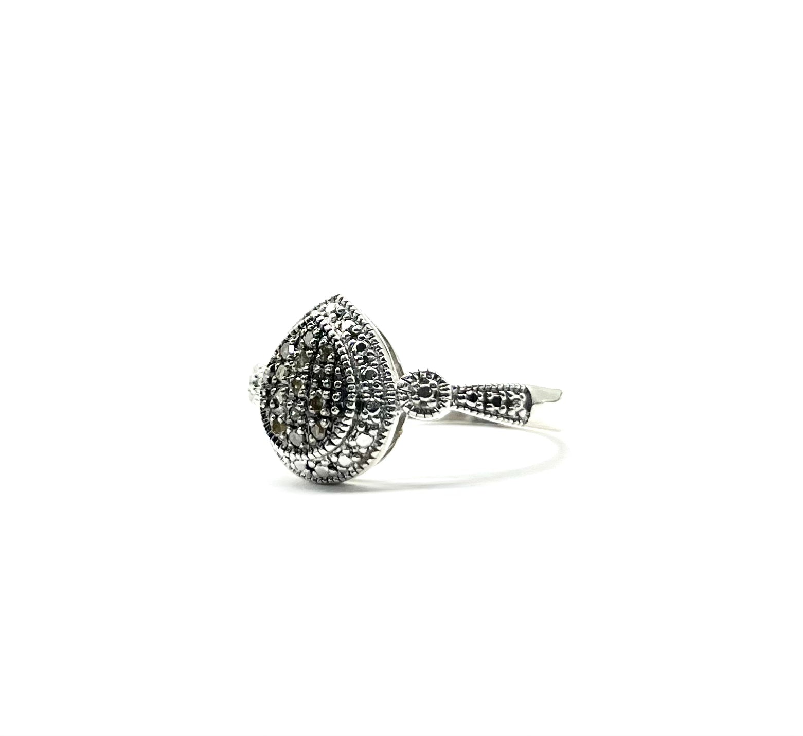 Sterling Silver Champagne Diamond Cluster Pear Shaped Ring for Women - Elegant Wedding, Engagement & Anniversary Jewelry Gift