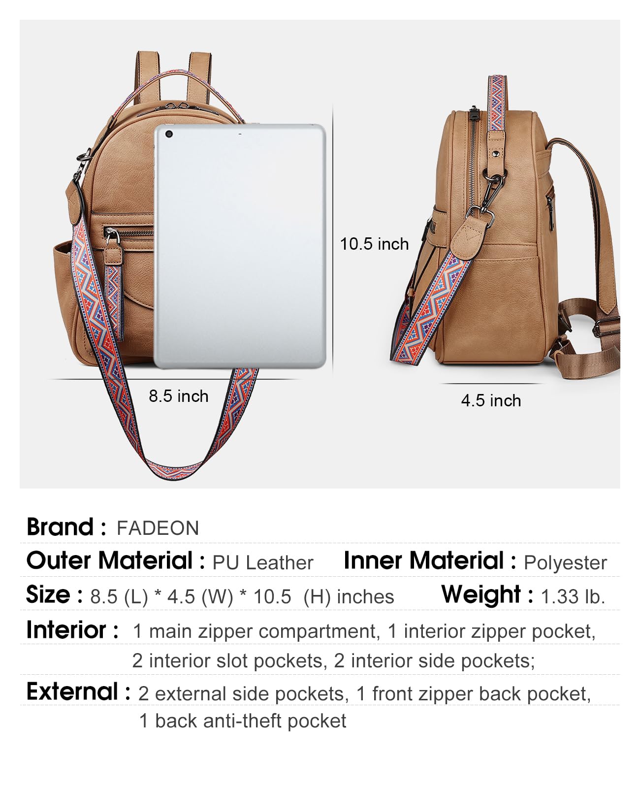 FADEON Mini Backpack Purse for Women - Stylish Leather Small Backpack with Spacious Design, Fashionable Shoulder Bag for Daily Use, Work, Travel & School Accessories