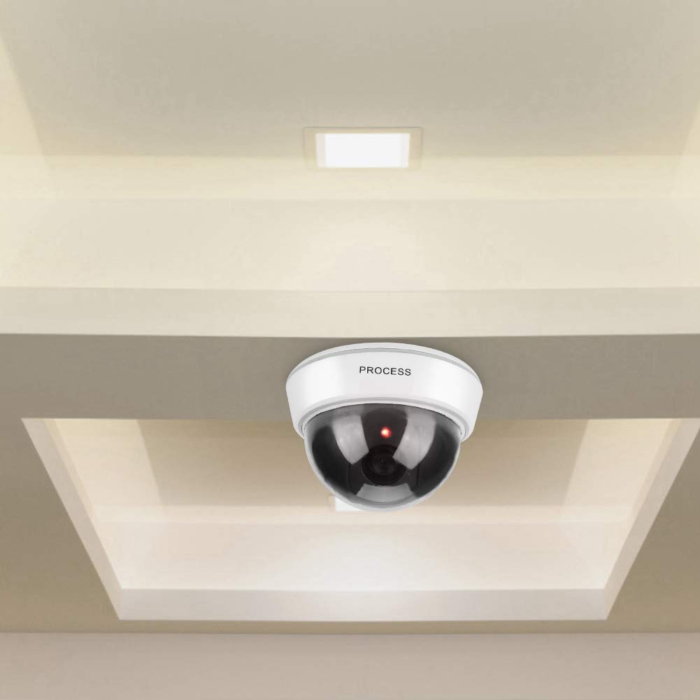 Fake Security Camera with Simulated IR LED Lights - White Dome Dummy Surveillance Camera for Home & Office Protection - Deter Burglars for Indoor/Outdoor Use