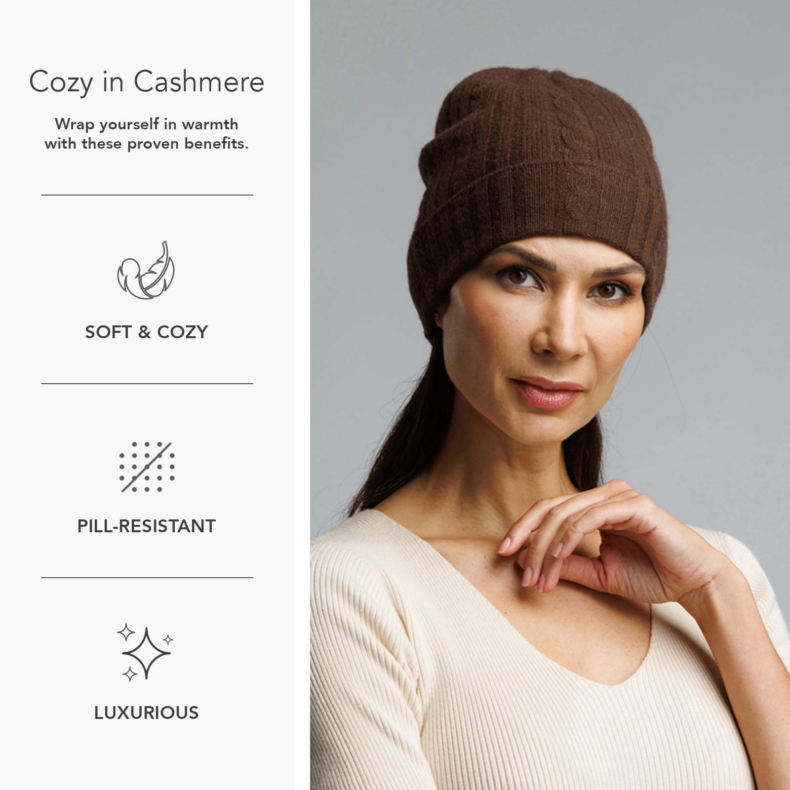 Fishers Finery 100% Pure Cashmere Cable Knit Winter Hat for Women & Men - Ultra Soft & Warm Beanie - Perfect for Cold Weather, Skiing & Outdoor Activities