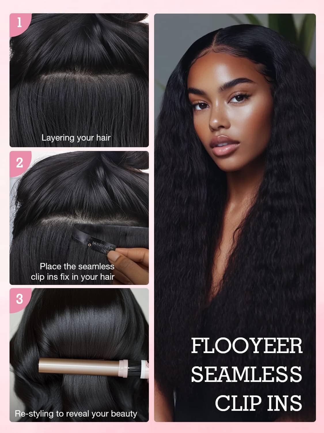 Seamless Clip-in Hair Extensions 16inch 7pcs 110g - 100% Real Human Remy Hair, Kinky Straight Invisi Edge for Black Women | Perfect for Daily Styling, Special Occasions & Volume Boost