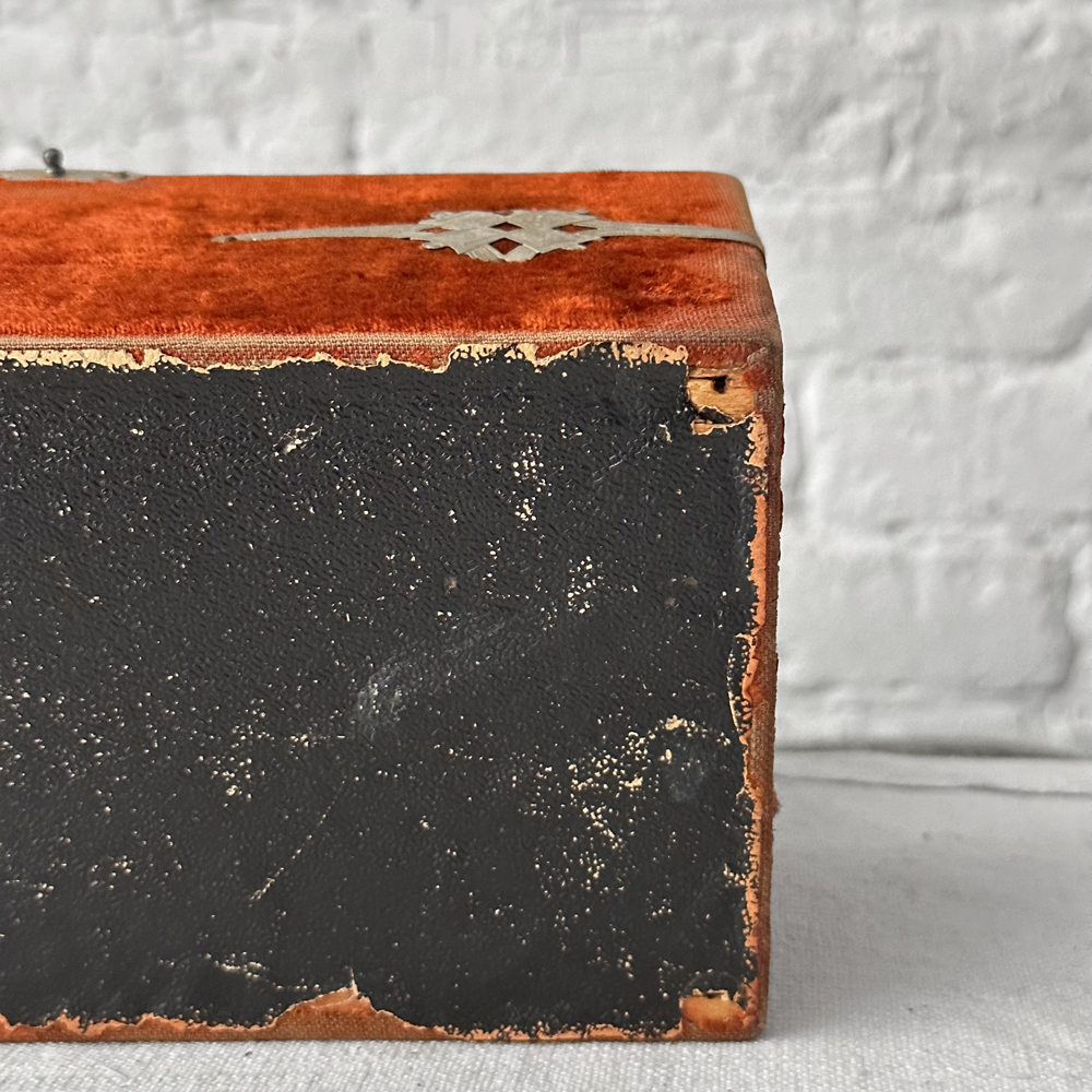 Antique 19th Century American Velvet Flocked Jewelry Box - Vintage Red Velvet Jewelry Storage Case for Rings, Necklaces & Keepsakes - Perfect for Home Decor, Gift Giving & Collector's Display