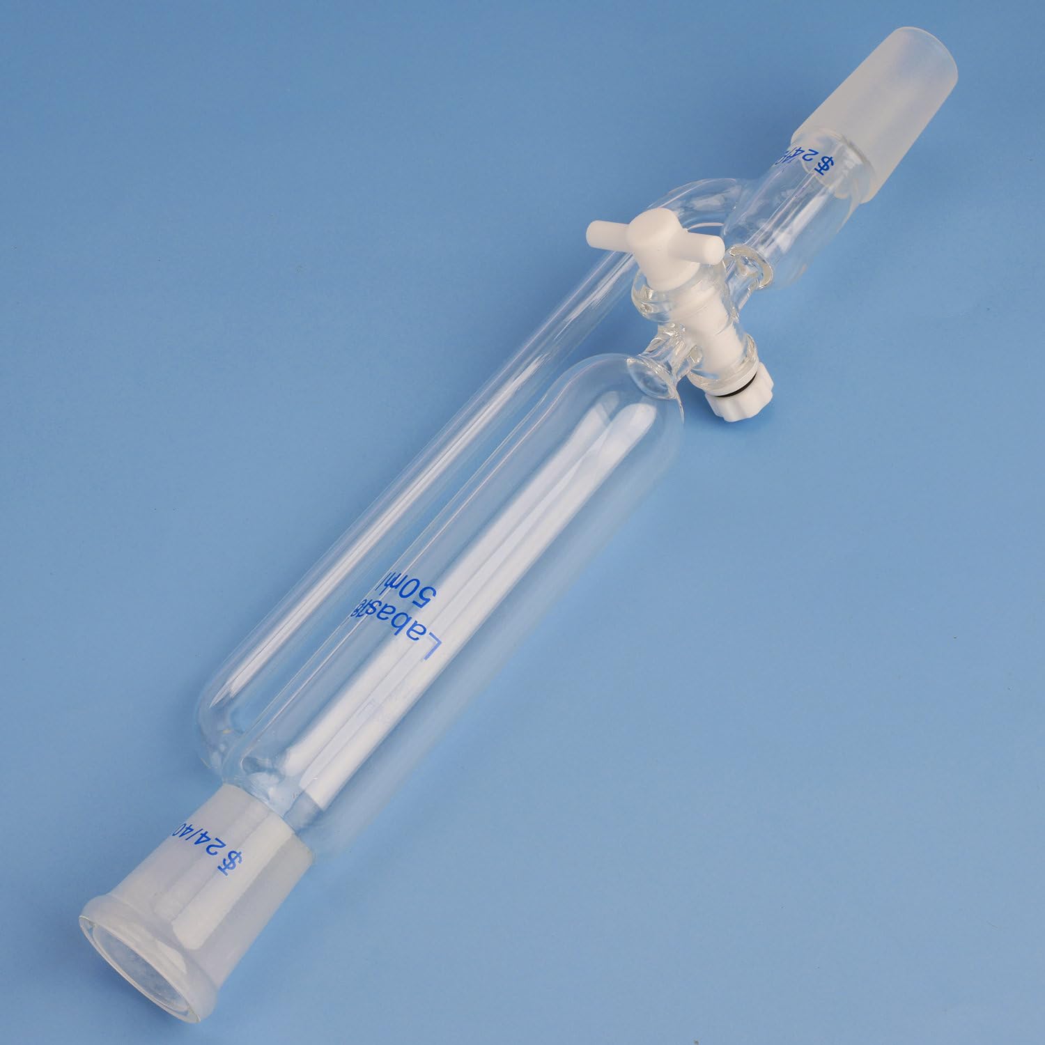 Labasics 50ml Pressure Equalizing Addition Funnel, Borosilicate Glass Dropping Funnel with 24/40 Joint & PTFE Stopcock - Ideal for Precise Liquid Transfer in Chemistry Labs, Distillation, and Titration Experiments