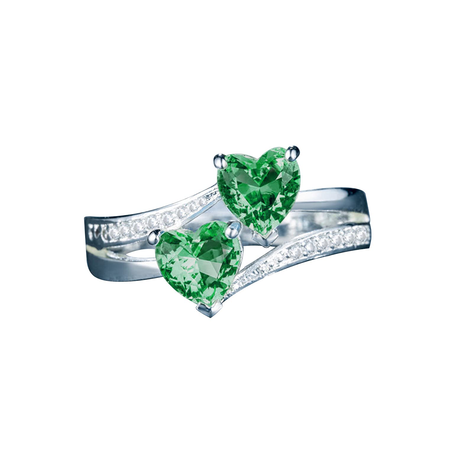 Elegant Women's Colorful Zircon Double Heart Ring - Alloy Engagement Wedding Band, Fashionable Gemstone Jewelry for Valentine's Day Gift | Perfect for Proposals, Anniversaries, Date Nights and Special Occasions