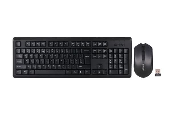 A4Tech 4200N Wireless Keyboard and Mouse Combo - USB Plug & Play, QWERTY English Layout, Black - Perfect for Office, Home, and Gaming Use