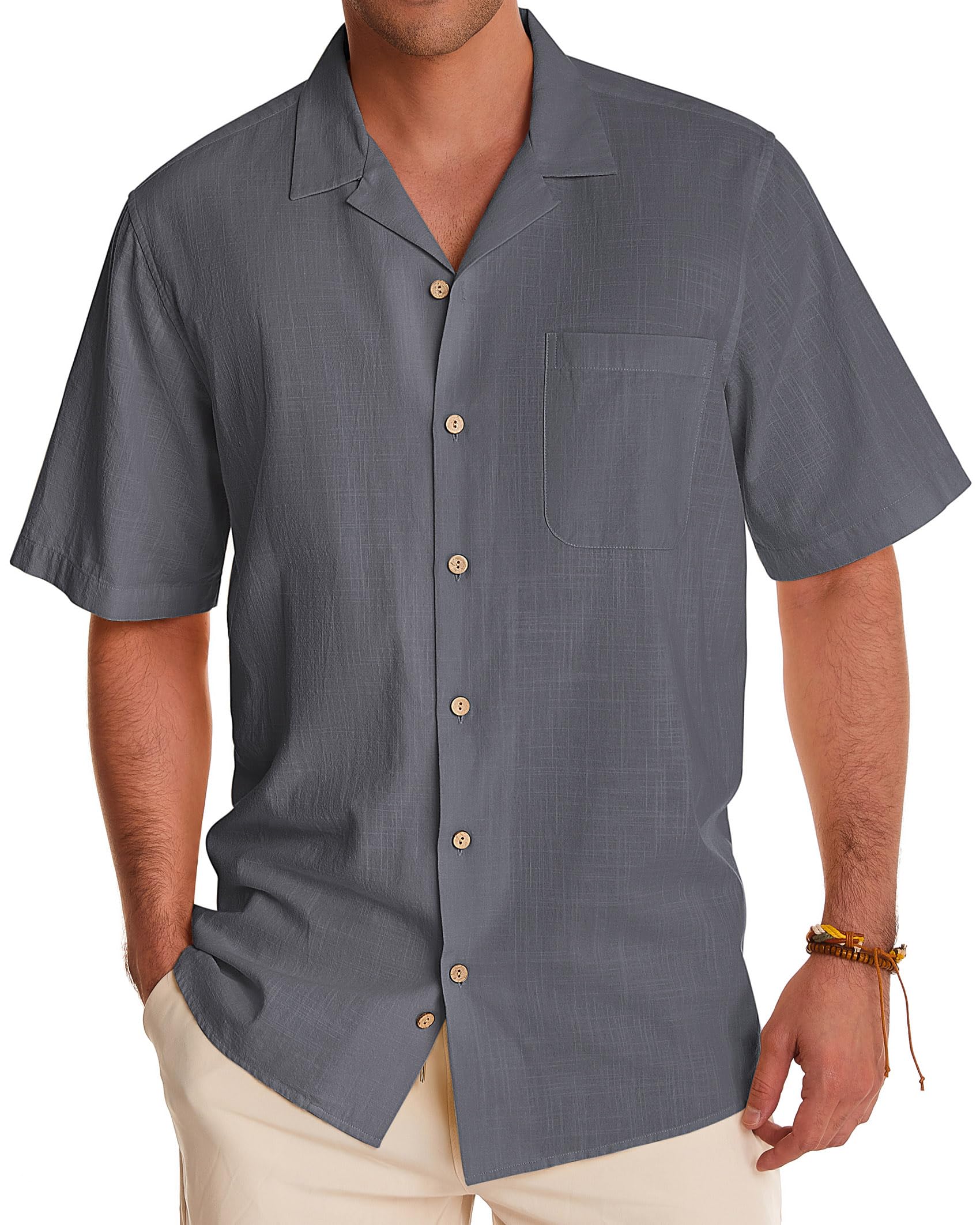 Men's Linen Short Sleeve Button Down Shirts - Breathable Cotton Summer Casual Shirts for Beach, Vacation & Hawaiian Style | Perfect for Tropical Getaways, Pool Parties and Summer Outings