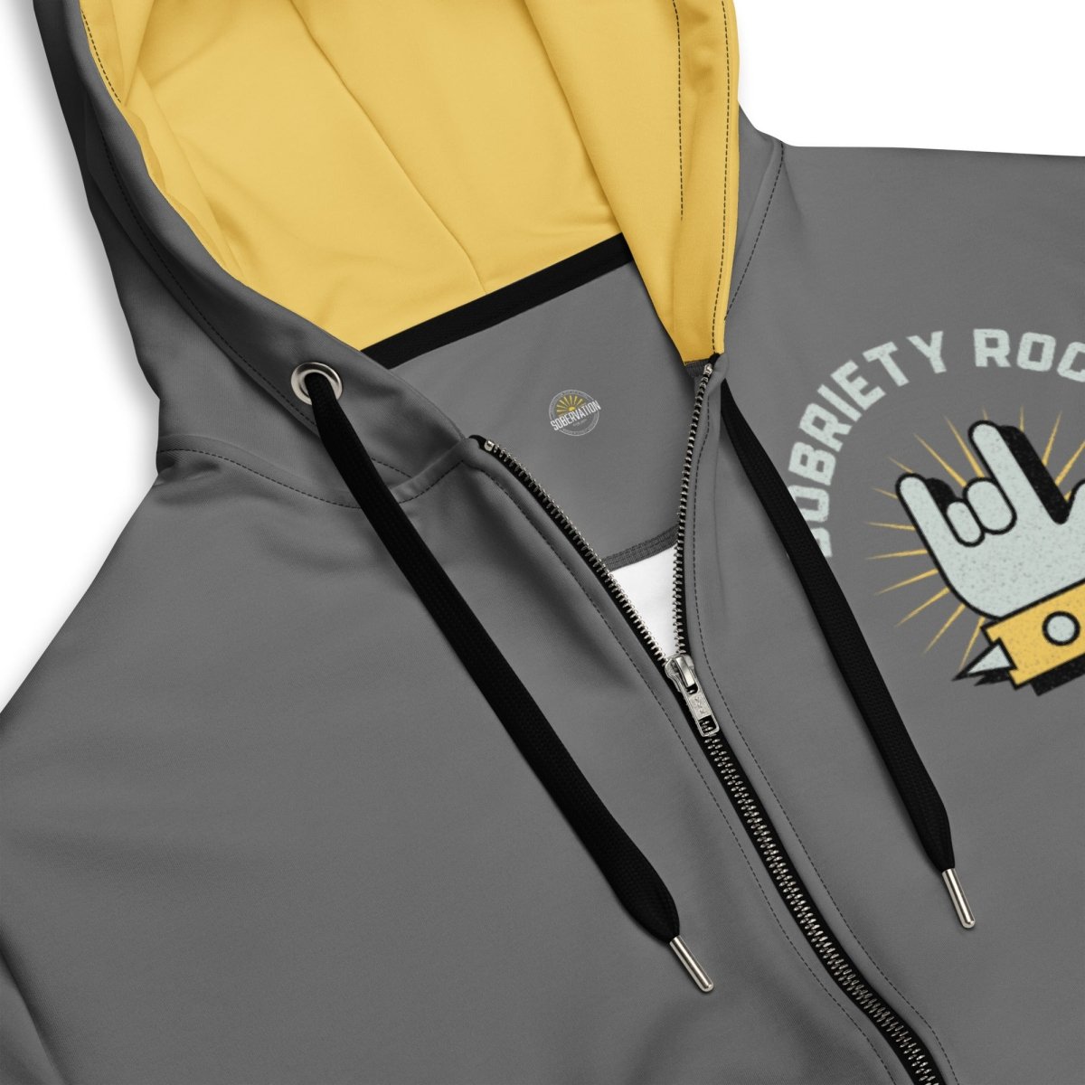Sobriety Rocks Unisex Zip Hoodie - Gray & Yellow Variant | Comfortable & Stylish for Everyday Wear | Perfect for Casual Outings, Recovery Support & Gifts
