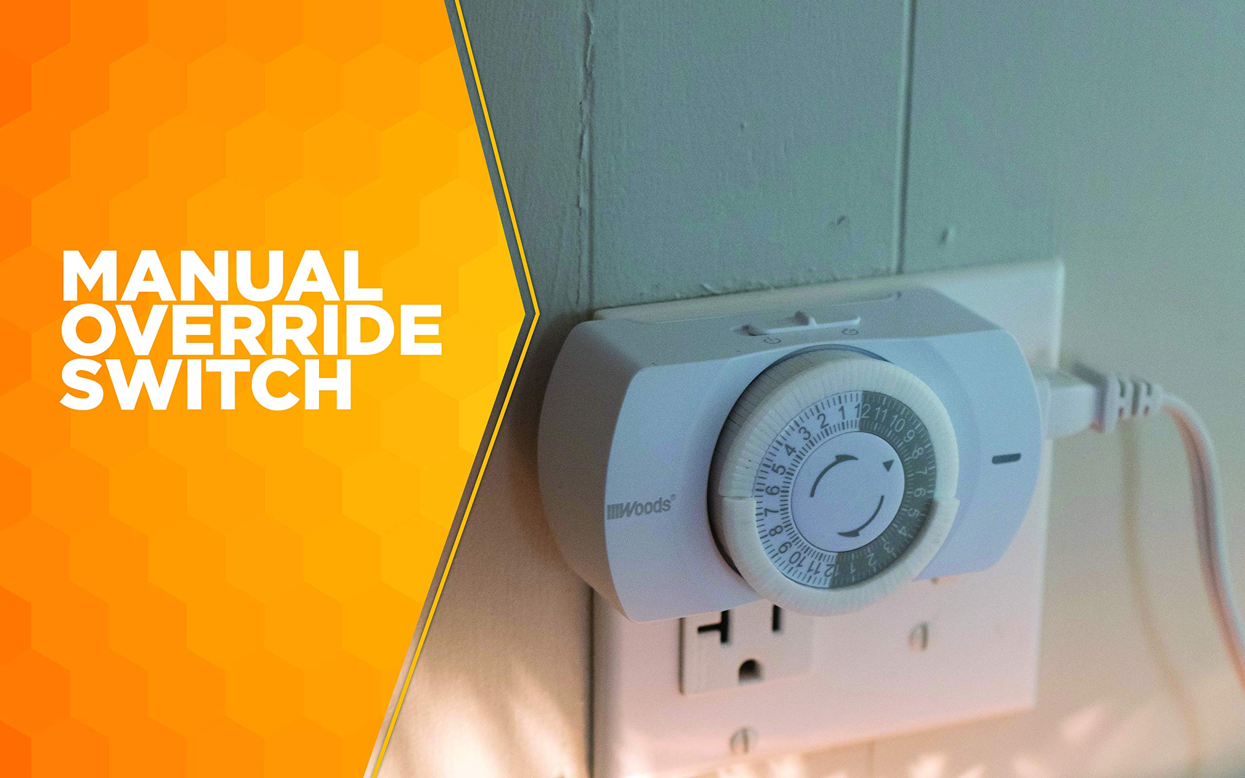 Woods 50103WD 24-Hour Heavy Duty Mechanical Timer with Grounded Outlet - Indoor Use for Lamps, Appliances & Holiday Lights