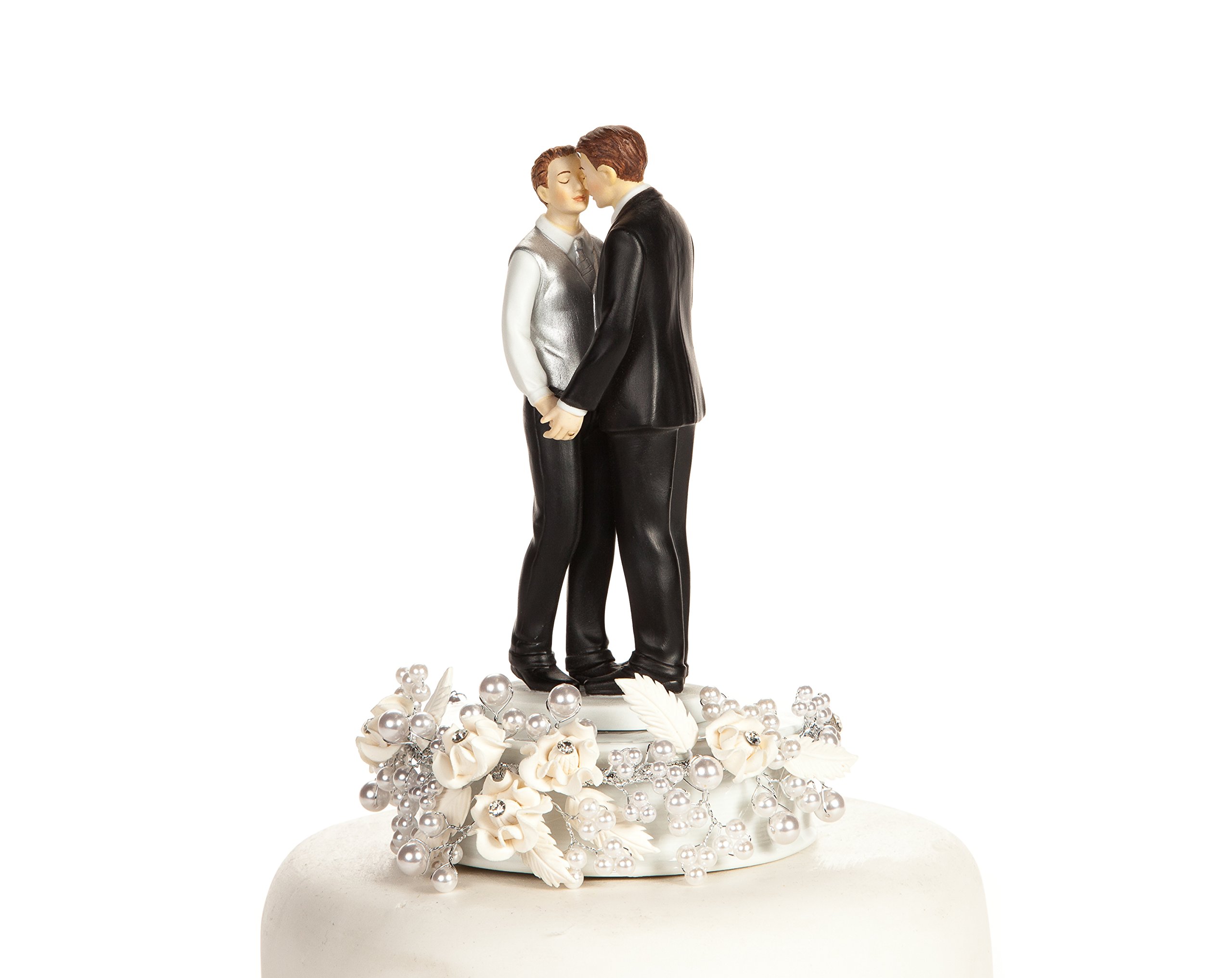 Romantic Gay Rose Pearl Wedding Cake Topper - Silver or Gold - Perfect for Same-Sex Weddings, Anniversary Cakes & LGBTQ+ Celebrations