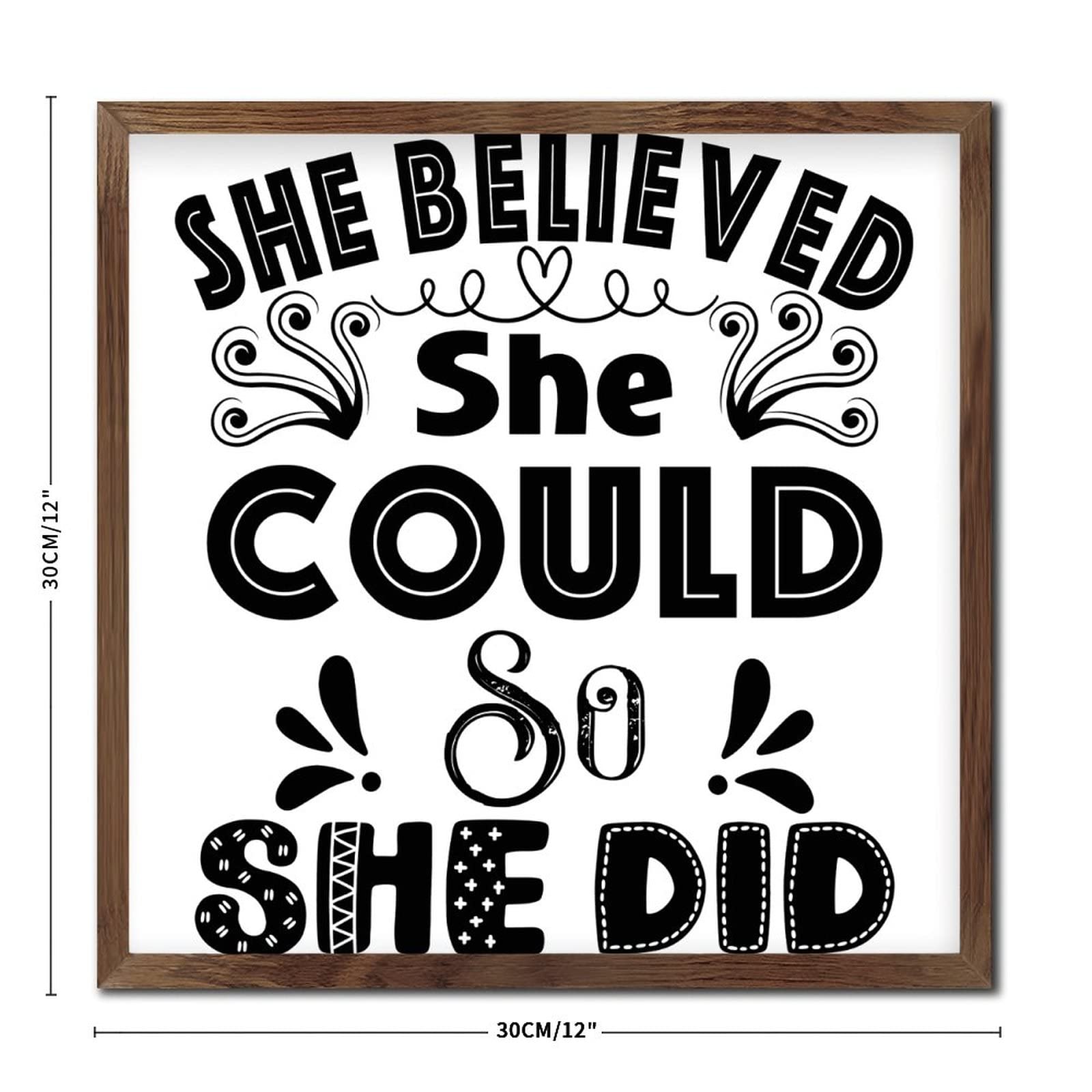 Inspirational Wooden Wall Sign - 'She Believed She Could So She Did' - 12x12in Home Decor for Bedroom, Kitchen & Dining Room - Perfect Housewarming Gift for Motivation & Encouragement