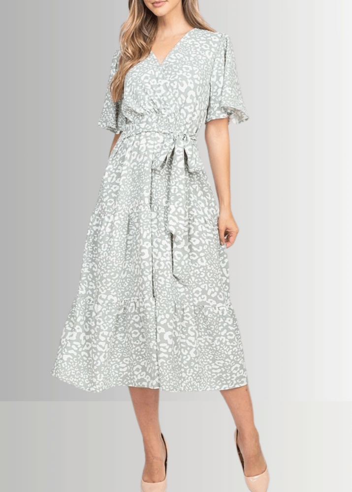Laurel Leopard Print Midi Dress - Women's Animal Print Wrap Dress for Casual Wear, Date Night & Office Outfits