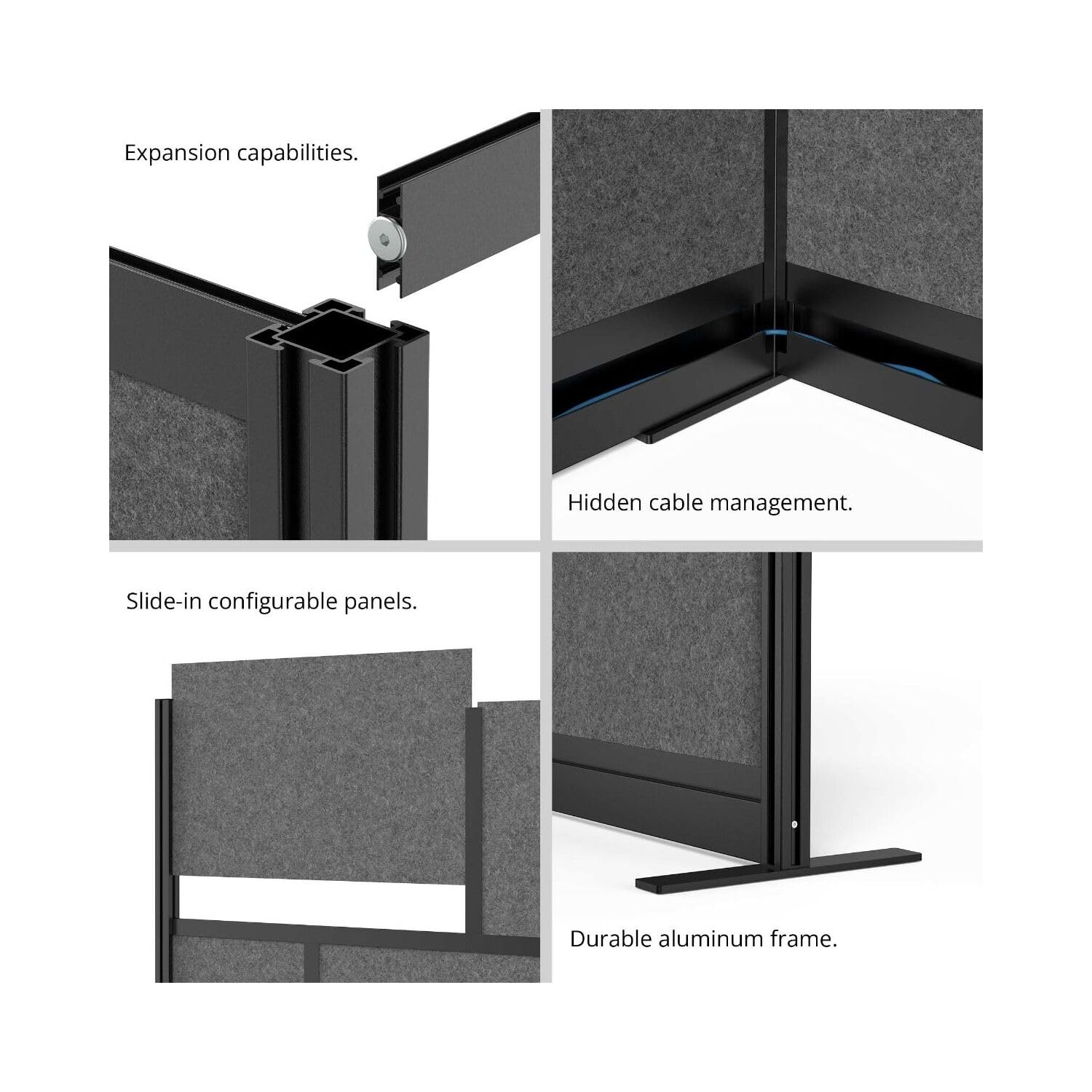 LUXOR MW-5348-FCGB Modular Wall Room Divider System - Black Frame - 53