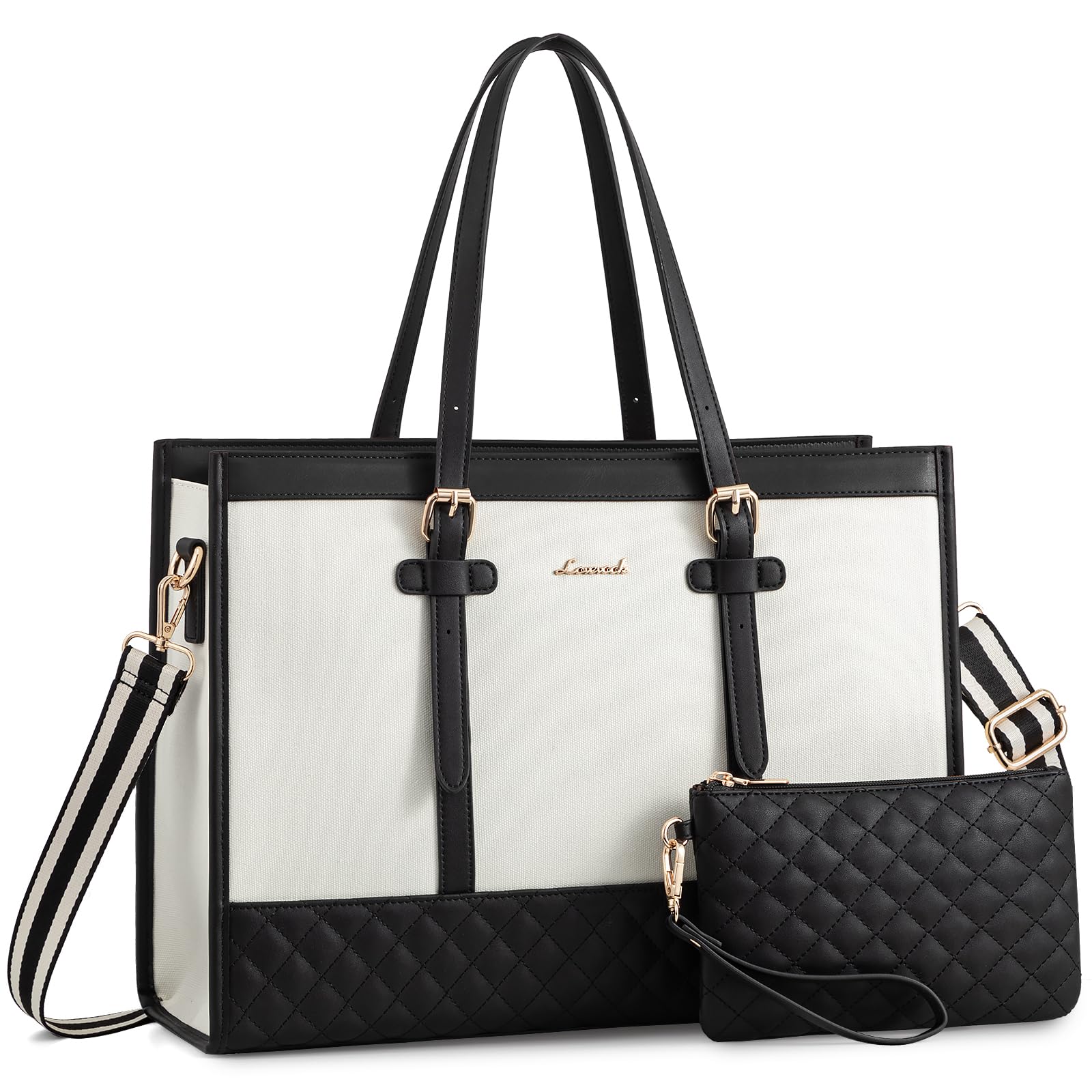 LOVEVOOK Women's 17.3 Inch Large Canvas Laptop Tote Bag - Spacious Work Bag with Detachable Clutch Purse, Professional Office Briefcase & Stylish Handbag for Business, Travel, College, School & Teaching | Perfect for Commuting, Business Trips & Daily Use
