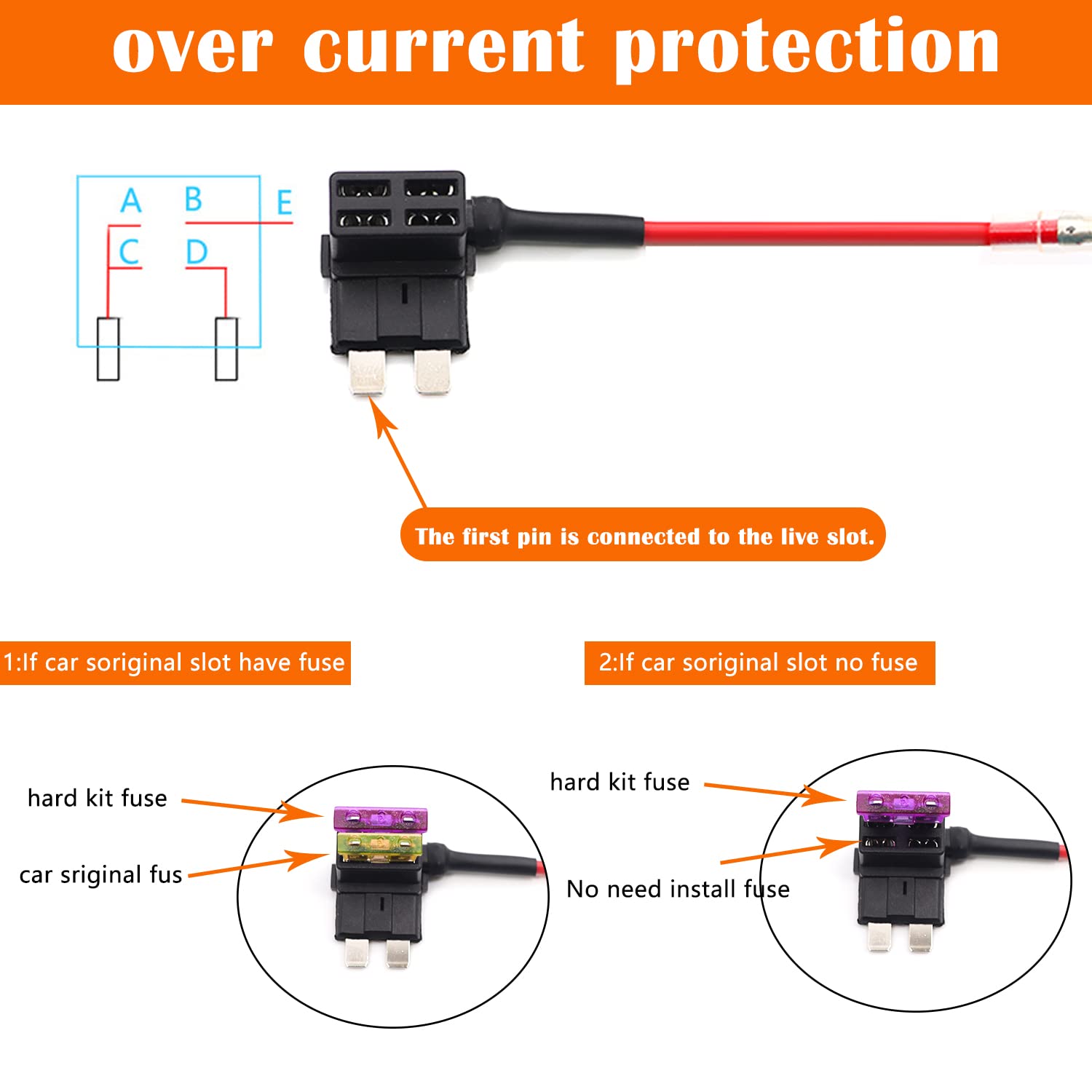 Dash Cam Hardwire Kit 12V-24V to 5V with Fuse Tap - for Car Camera Installation