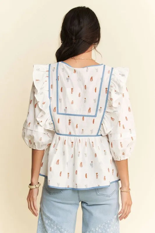 Women's Denim Binding Bodice Blouse - Stylish Vintage-Inspired Top for Casual Wear & Date Nights