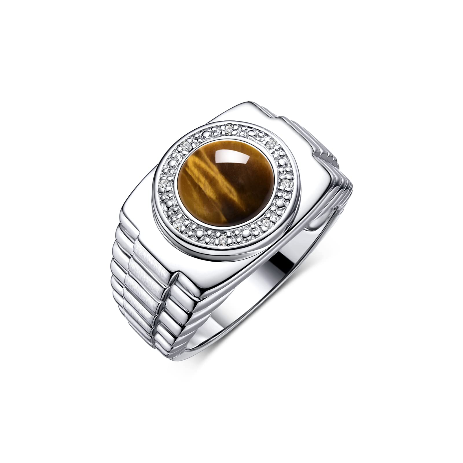 Rylos Men's Sterling Silver Rings with Round Cabochon Gemstones & Diamonds - Size 8-13, Luxury Designer Jewelry for Weddings, Gifts & Everyday Wear