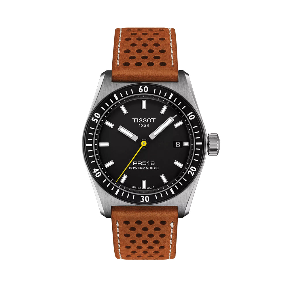 PR516 Powermatic 80 Automatic Watch - 38mm Black Dial with Genuine Leather Strap - Perfect for Business, Casual & Formal Occasions