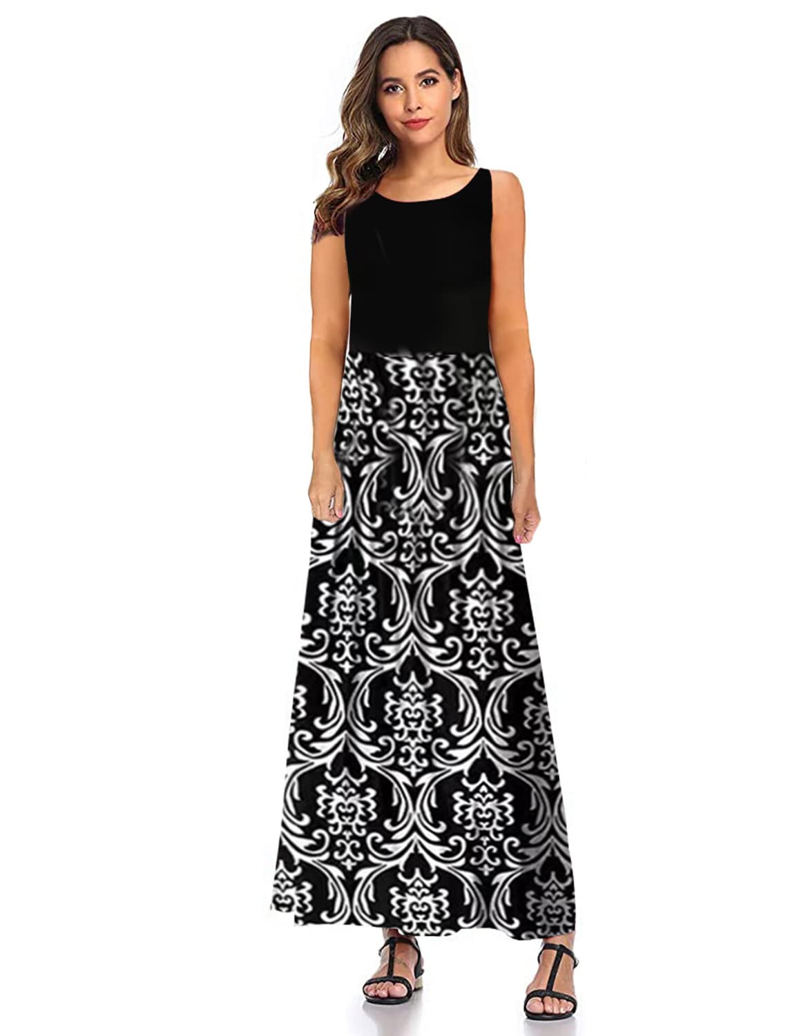 SHELY Women's Sleeveless Loose Plain Casual Maxi Long Dresses with Pockets - Summer Beach Wear, Vacation Dress, Boho Chic Outfit for Outdoor Activities