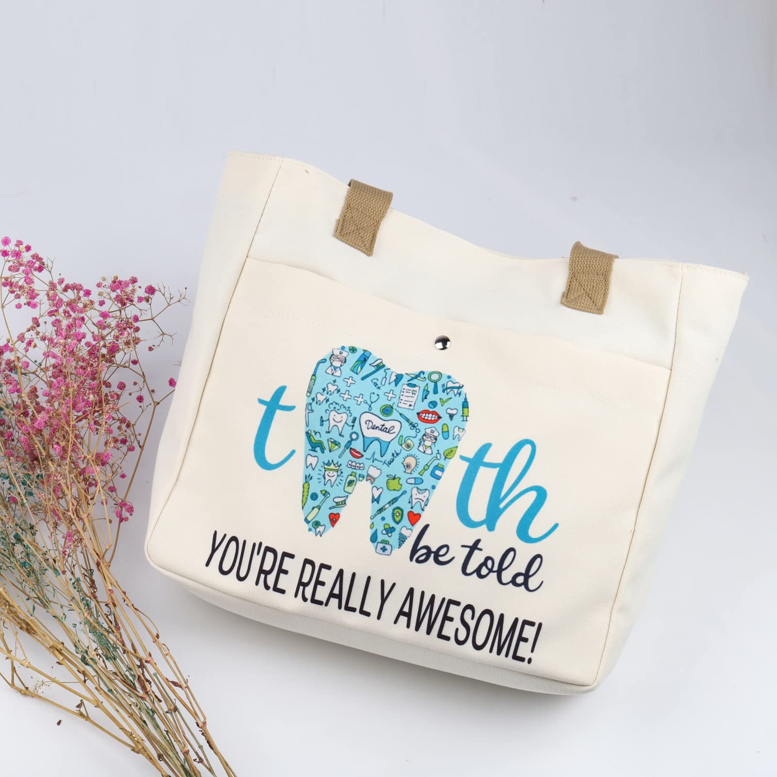 CMNIM Dental Makeup Bag - Perfect Hygienist & Dentist Gift Set, Ideal Dental Assistant Graduation Present with 'Tooth Be Told You're Really Awesome' Slogan - Great for Clinics, Offices & Daily Oral Care Organization