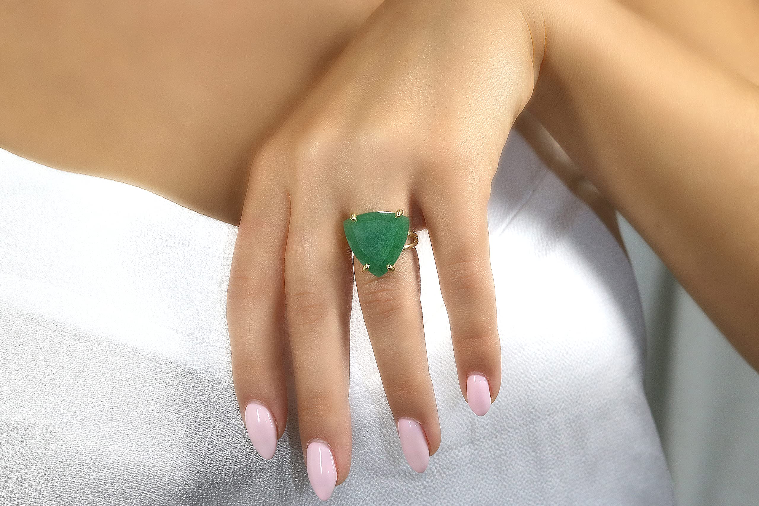 925 Silver Aventurine Ring for Women - Natural Trillion Cut Gemstone Jewelry - Handmade Fashion Ring - Perfect Birthday Gift for Her | Elegant Everyday Wear & Special Occasion Jewelry