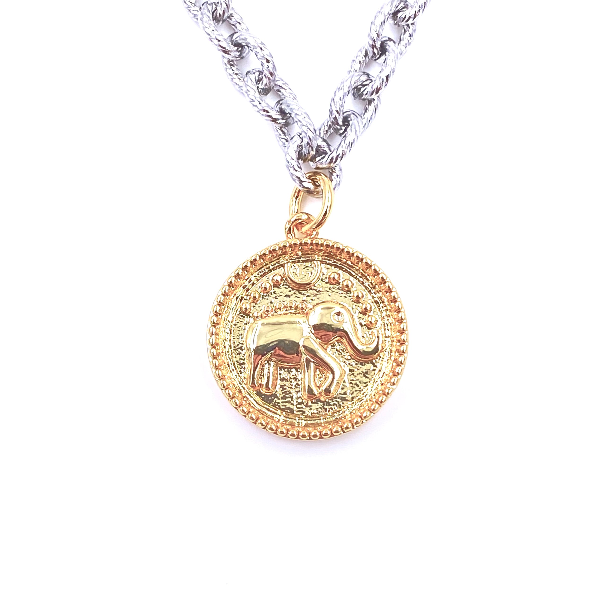 Ashley Gold Stainless Steel Diamond Cut Chain with Elephant Coin Pendant Necklace - Elegant Jewelry for Women, Perfect Gift for Birthday, Anniversary & Special Occasions