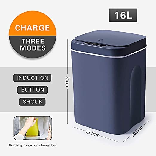 Smart Automatic Induction Trash Can 16L - Self-Sealing Self-Changing Touch-Free Garbage Bin with LED Lights (Space Gray) for Kitchen, Bathroom & Office Waste Disposal