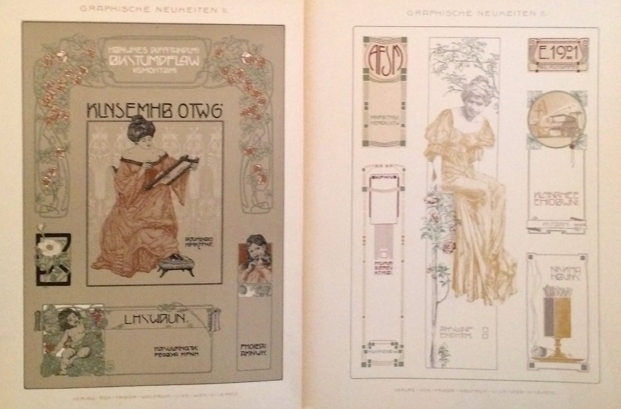 1900 Original German Art Nouveau Posters - Graphische Neuheiten #318 Golden Ladies Set of 2 - Vintage Wall Art for Home Decor & Office