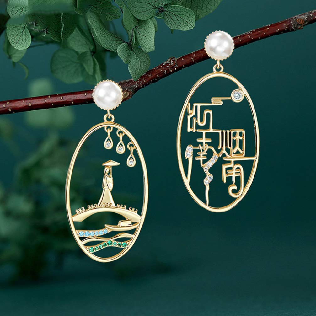 2 Pairs Misty Rain Drop Earrings for Women - Asymmetrical Vintage Chinese Style Dangle Earrings | Perfect for Boho Fashion, Date Night & Special Occasions