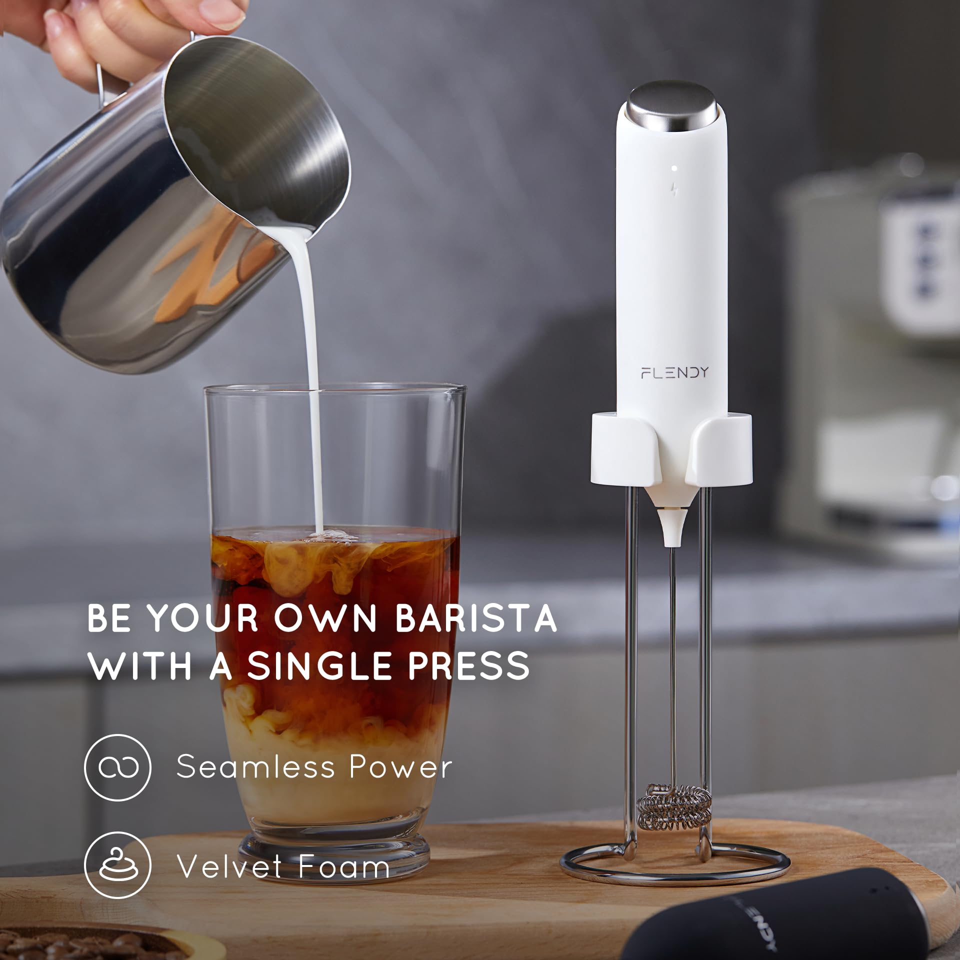 USB-C Rechargeable Handheld Milk Frother - Electric Drink Mixer for Coffee, Matcha, Hot Chocolate & More | Portable Mini Whisk with Charging Stand | Perfect for Home, Office & Travel Use