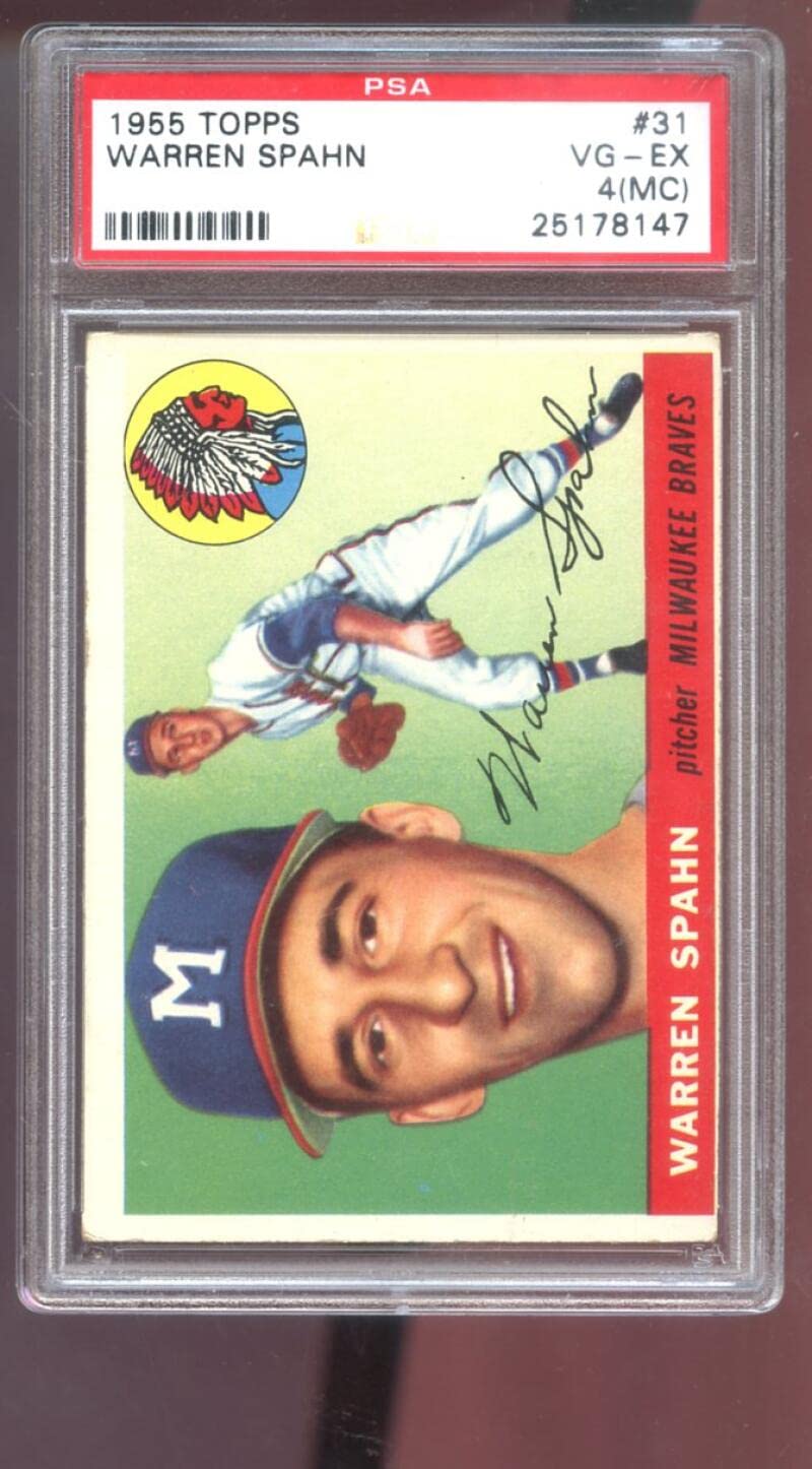 1955 Topps #31 Warren Spahn PSA 4 (MC) Graded Baseball Card - MLB Milwaukee Braves HOF Pitcher - Perfect for Sports Memorabilia Collections & Vintage Baseball Fans