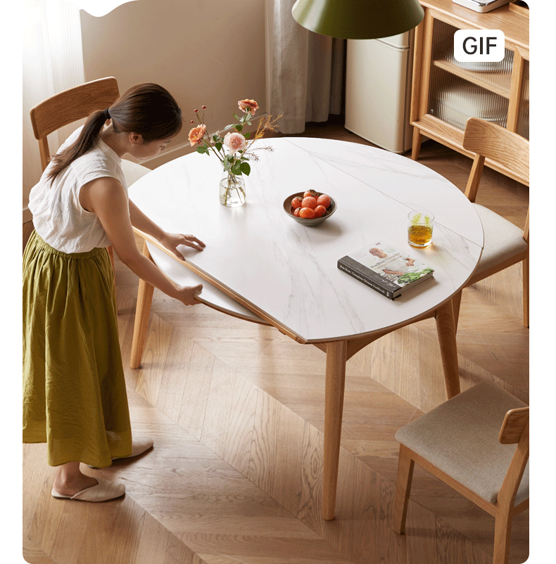 Expandable Oak Solid Wood Folding Dining Table - Space Saving Rock Board Design for Small Kitchens & Dining Rooms | Perfect for Family Gatherings & Dinner Parties