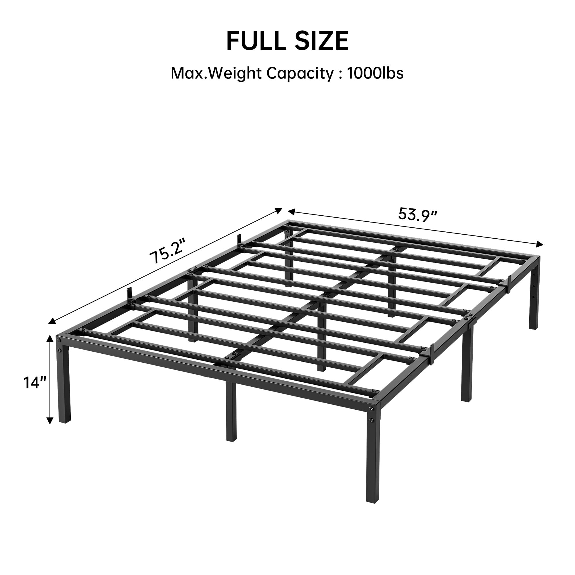 GARVEE 16 Inch Full Size Metal Platform Bed Frame - Heavy Duty No Box Spring Needed, Easy Assembly, Noise Free, Black - Perfect for Modern Bedrooms & Guest Rooms