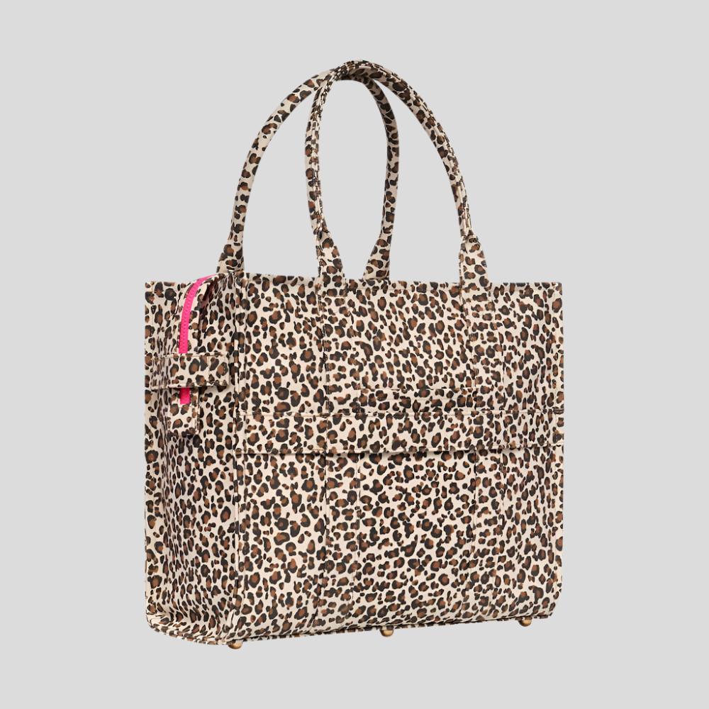 Large Bon Vivant Structured Tote Bag - Neon Pink Leopard Print Fashion Handbag for Women | Perfect for Work, Travel, Shopping & Daily Use