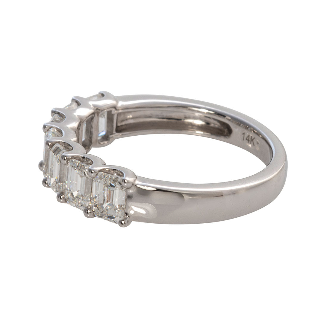 2.10ctw Emerald Cut Diamond 7 Stone 14K White Gold Wedding Band - Elegant Bridal Ring for Engagement, Anniversary & Special Occasions