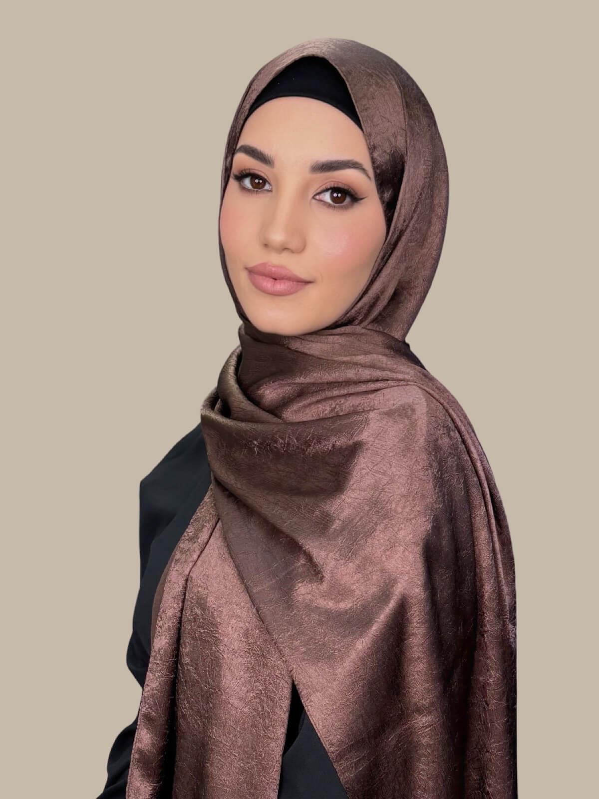 Classic Satin Hijab Scarf - Cocoa Dusk Color - Soft & Breathable Muslim Headscarf for Women - Perfect for Daily Wear, Prayer & Special Occasions