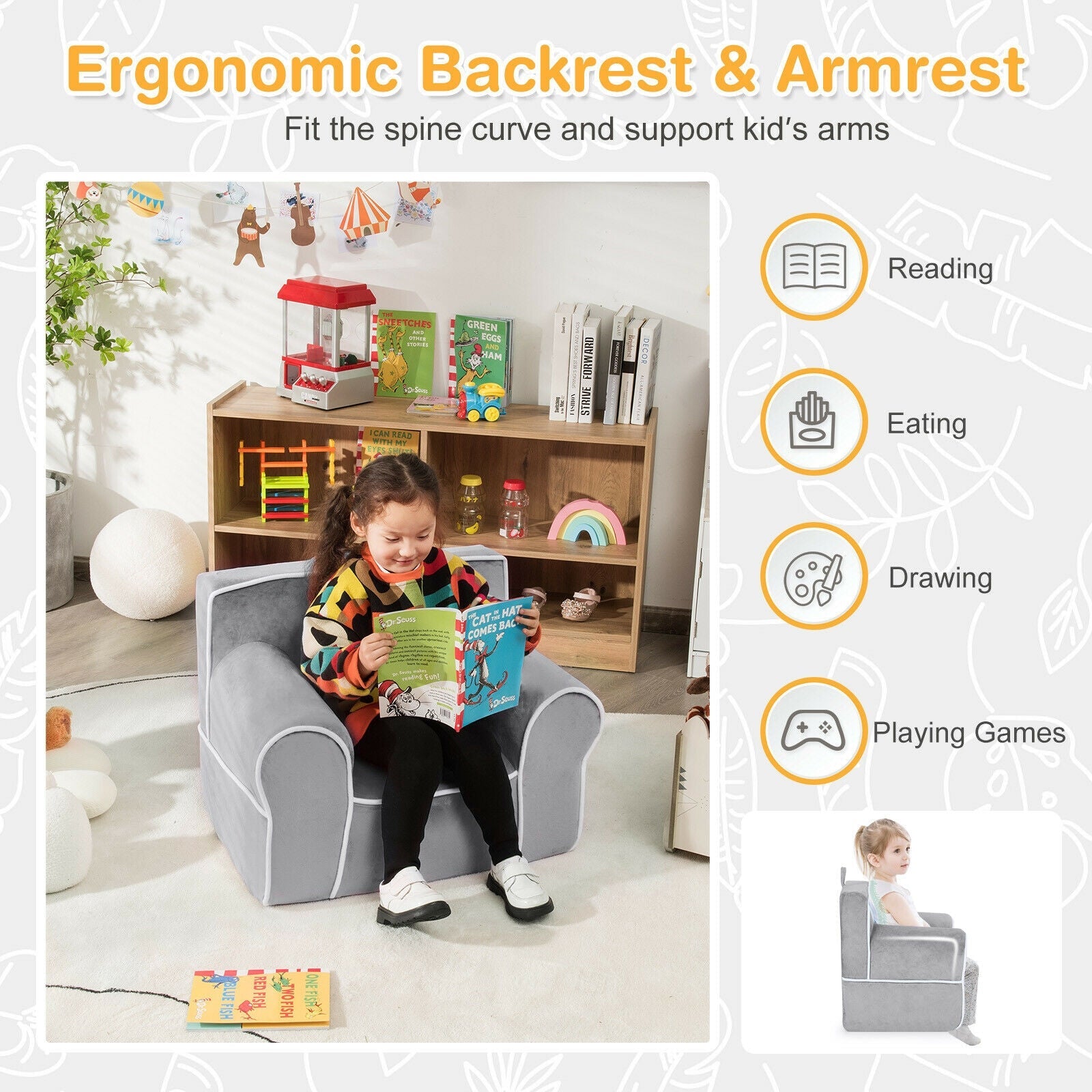 Premium Gray Velvet Upholstered Kids Sofa with High-Density Sponge - Cozy and Durable Children's Furniture for Playroom, Nursery, or Living Room