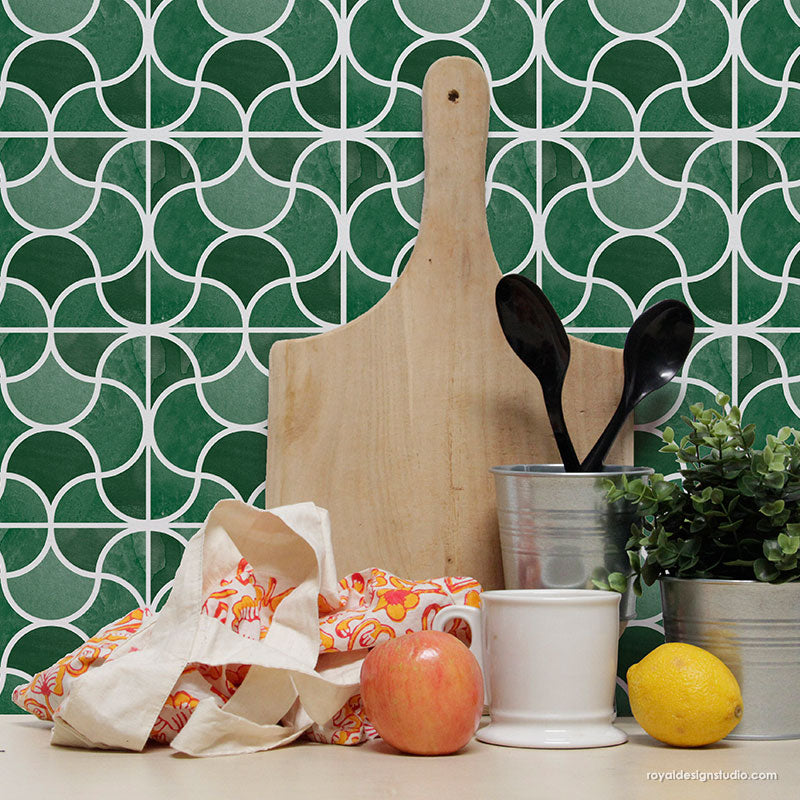 Osaka Scallops Tile Stencil - Reusable DIY Wall & Floor Stenciling Kit for Home Decor, Bathroom, Kitchen Backsplash - Perfect for Painting Patterns on Ceramic, Concrete & Wood Surfaces