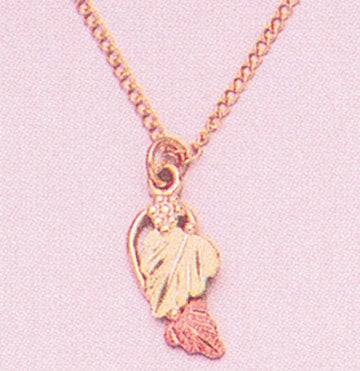 10K Solid Gold Three-Tone Two Leaf Pendant with Red & Green Enamel - Includes 18