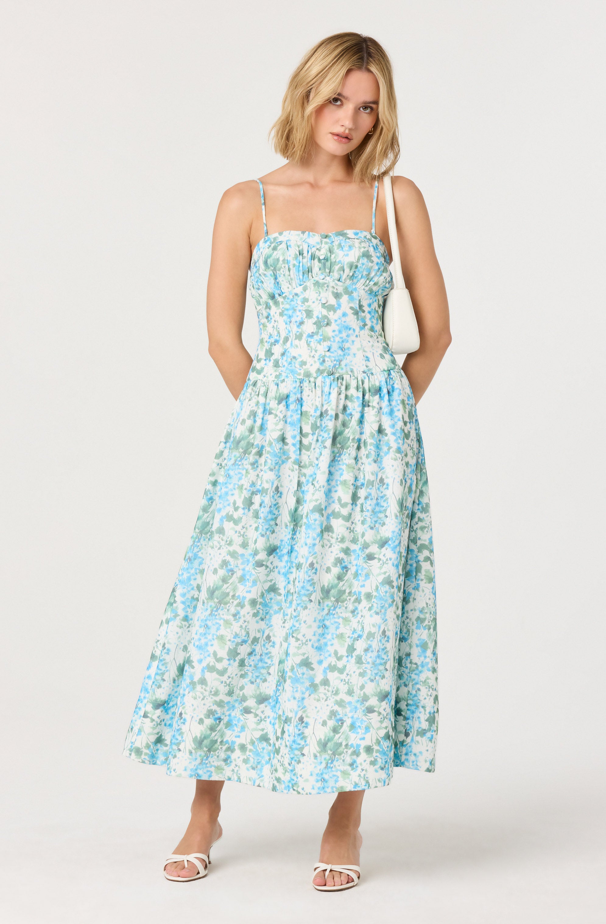 Capria Pleated Milkmaid Midi Dress - Vintage-Inspired Floral Summer Dress for Women | Perfect for Garden Parties, Brunch Dates & Beach Vacations