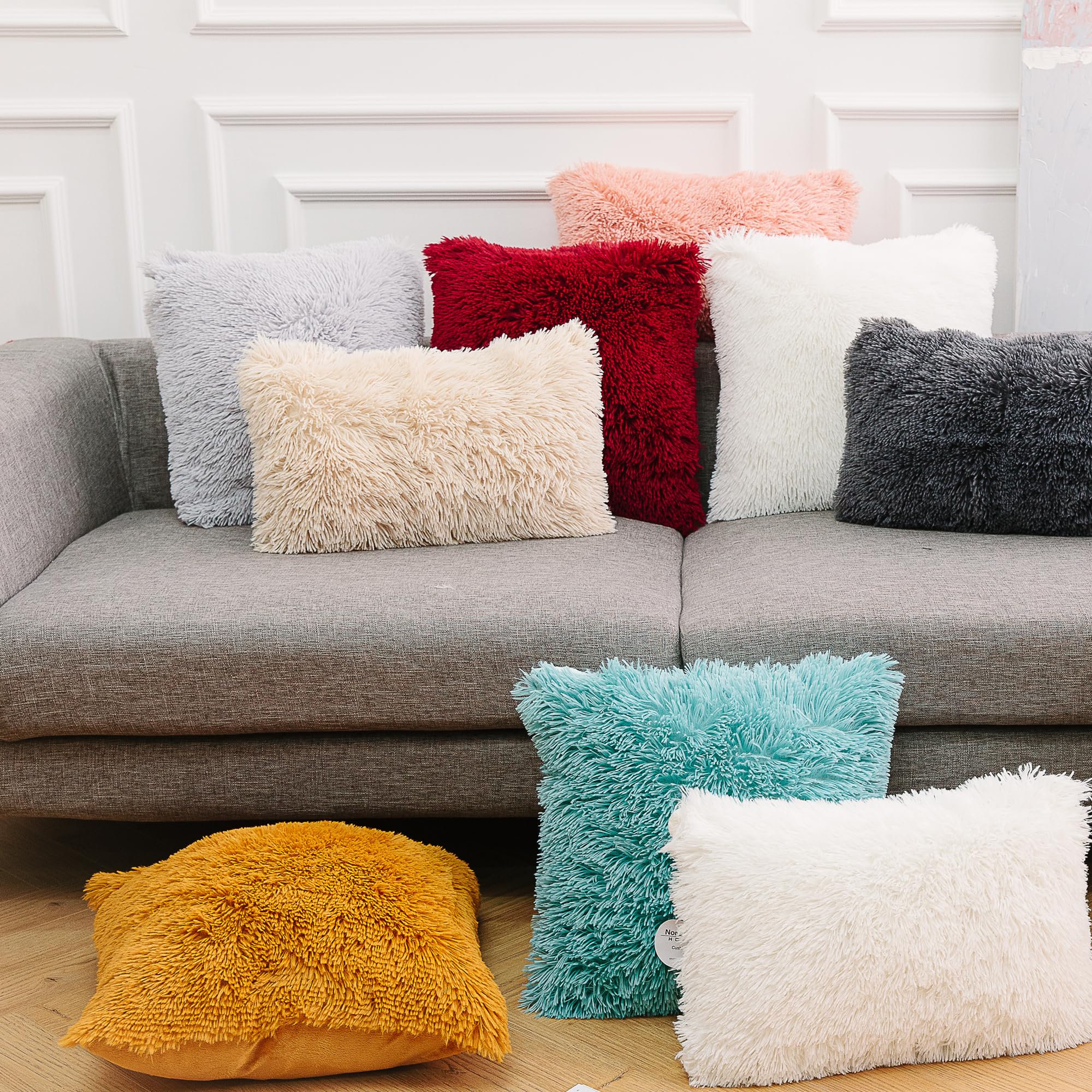 NordECO HOME Luxury Soft Faux Fur Fleece Pillow Covers 20x20 Inches - 2 Pack Teal Green Decorative Throw Pillow Cases (No Insert Included) for Sofa, Bed, Couch & Home Decor